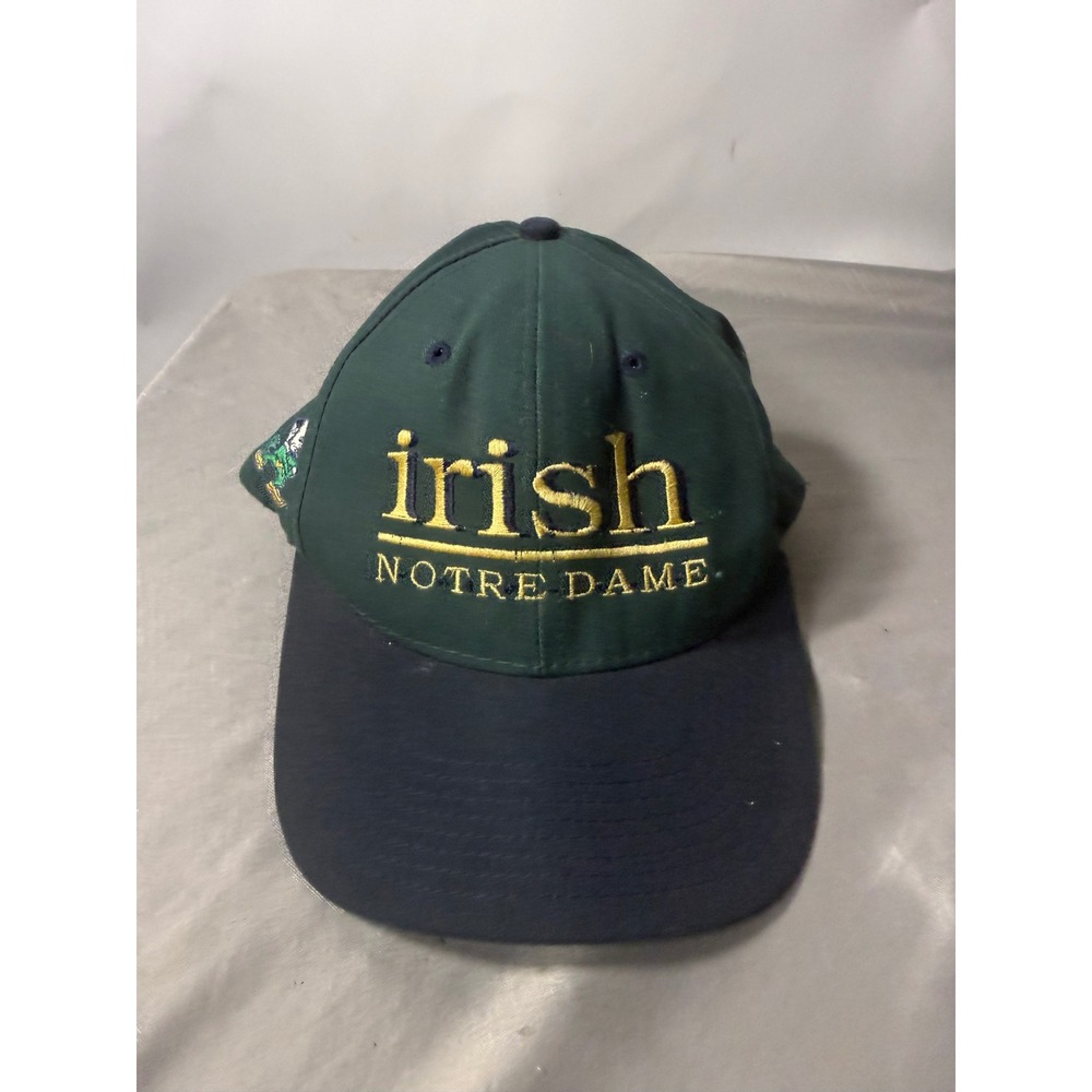 Vintage Notre Dame Fighting Irish Snapback Hat Green Navy Leprechaun Logo Cap